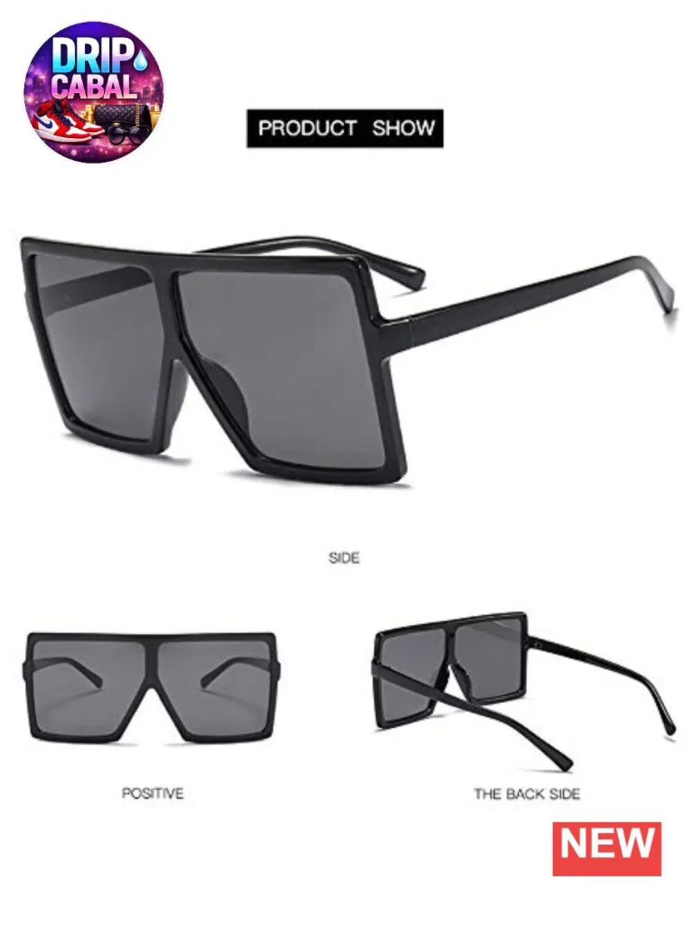 Oversized Square Sunglasses Flat Top Retro Vintage Shades